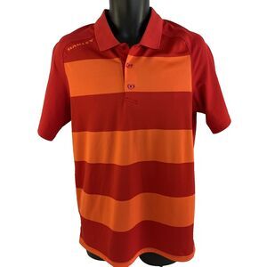 Mens Oakley Hydrolix Short Sleeve Polo Shirt Sz M Red Orange Striped Golf